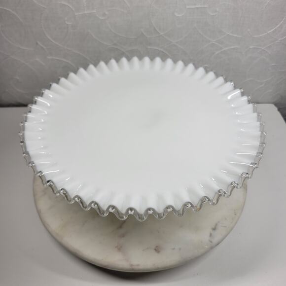 Vtg Fenton Silver Crest Milk Glass Cake Stand 12.75” Ruffled Edge Pedestal Plate - Picture 2 of 16